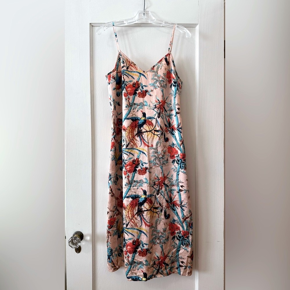 Club Monaco | Elizabella Silk Tropical Bird Slip Midi Dress Size 6